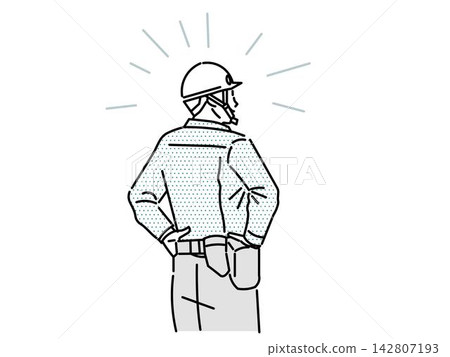 An illustration of a worker (technician/craftsman) with their tool belt on and facing away from the viewer. An illustration of a worker (technician/craftsman) with their tool belt on and facing away from the viewer. 142807193