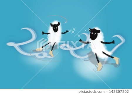 Illustration of a pair of sheep figure skaters 142807202