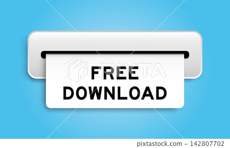 White coupon banner with word free download from machine on blue color background 142807702