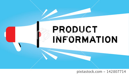 Color megaphone icon with word product information in white banner on blue background Color megaphone icon with word product information in white banner on blue background 142807714