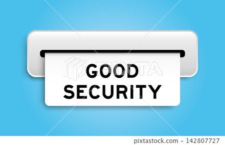 White coupon banner with word good security from machine on blue color background 142807727