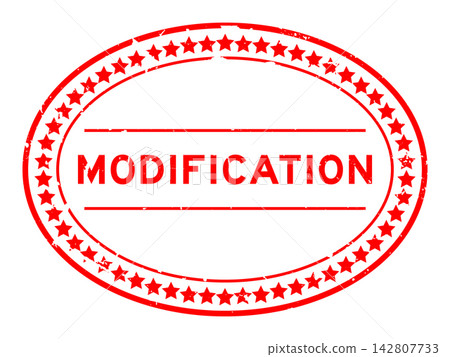 Grunge red modification word oval rubber seal stamp on white background Grunge red modification word oval rubber seal stamp on white background 142807733