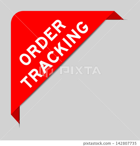 Red color of corner label banner with word order tracking on gray background Red color of corner label banner with word order tracking on gray background 142807735