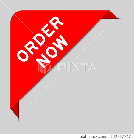 Red color of corner label banner with word order now on gray background Red color of corner label banner with word order now on gray background 142807747