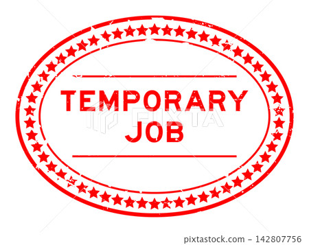 Grunge red temporary job word oval rubber seal stamp on white background Grunge red temporary job word oval rubber seal stamp on white background 142807756
