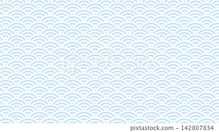 日式圖案背景:淺藍色的青海波(波浪圖案)。 日式圖案背景:淺藍色的青海波(波浪圖案)。 142807834