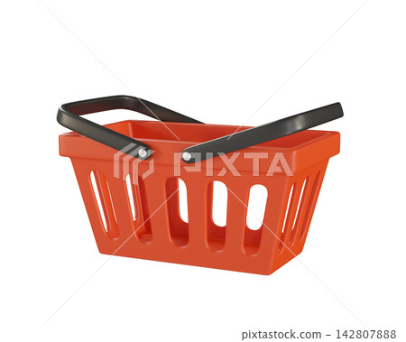 Red empty Shopping Cart from a supermarket for shopping. Shopping Basket, Shopping bag, 3d rendering of the icon Red empty Shopping Cart from a supermarket for shopping. Shopping Basket, Shopping bag, 3d rendering of the icon 142807888