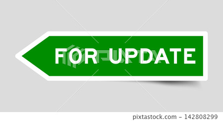 Green color arrow shape sticker label with word for update on gray background Green color arrow shape sticker label with word for update on gray background 142808299