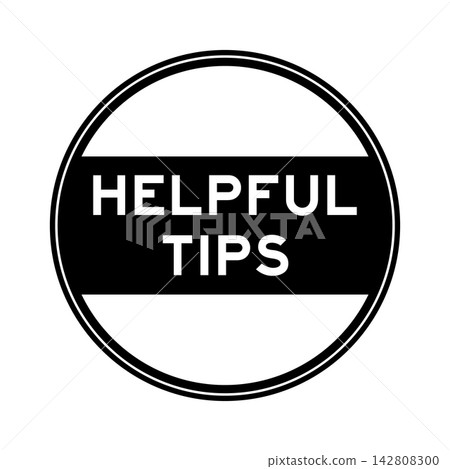 Black color round seal sticker in word helpful tips on white background 142808300