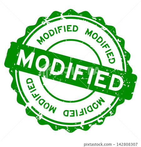 Grunge green modified word round rubber seal stamp on white background 142808307