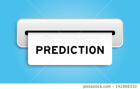 White coupon banner with word prediction from machine on blue color background 142808310