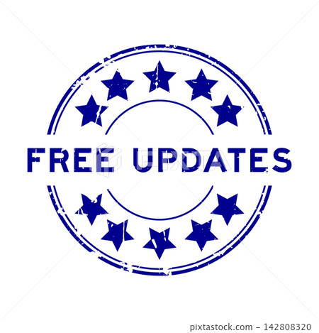 Grunge blue free updates word round rubber seal stamp on white background Grunge blue free updates word round rubber seal stamp on white background 142808320