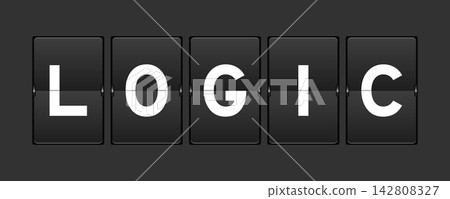 Black color analog flip board with word logic on gray background 142808327