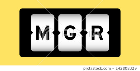 Black color in word MGR (abbreviation of manager) on slot banner with yellow color background Black color in word MGR (abbreviation of manager) on slot banner with yellow color background 142808329