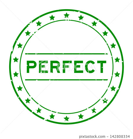 Grunge green perfect word round rubber seal stamp on white background Grunge green perfect word round rubber seal stamp on white background 142808334