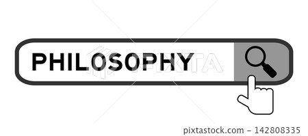 Search banner in word philosophy with hand over magnifier icon on white background Search banner in word philosophy with hand over magnifier icon on white background 142808335