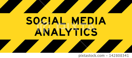 Yellow and black color with line striped label banner with word social media analytics 142808341