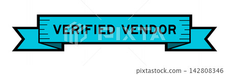 Ribbon label banner with word verified vendor in blue color on white background Ribbon label banner with word verified vendor in blue color on white background 142808346
