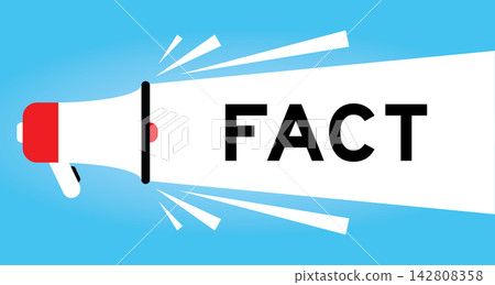 Color megaphone icon with word fact in white banner on blue background Color megaphone icon with word fact in white banner on blue background 142808358