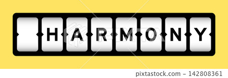 Black color in word harmony on slot banner with yellow color background 142808361