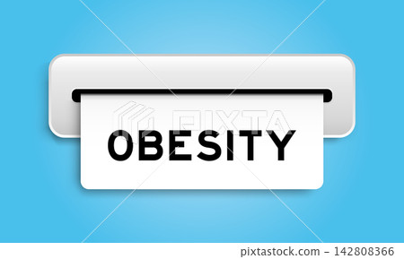 White coupon banner with word obesity from machine on blue color background White coupon banner with word obesity from machine on blue color background 142808366
