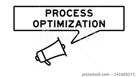 Megaphone icon with speech bubble in word process optimization on white background 142808373