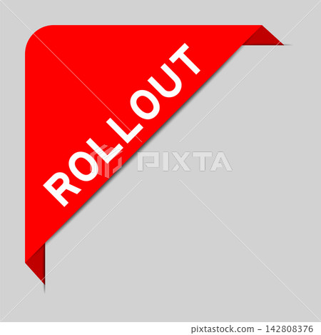 Red color of corner label banner with word rollout on gray background Red color of corner label banner with word rollout on gray background 142808376