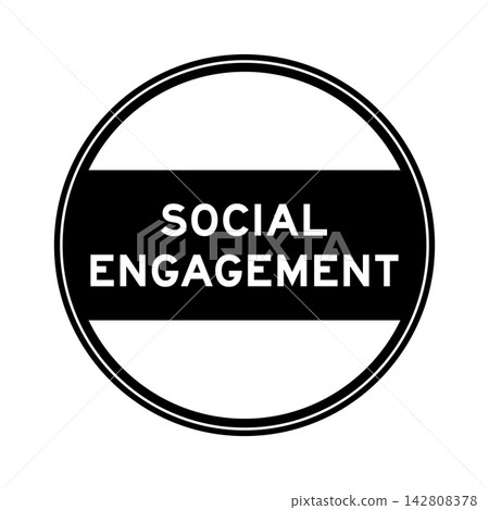 Black color round seal sticker in word social engagement on white background 142808378