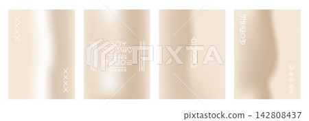 Beige gradient social media card set with hand drawn doodle in light wavy gradation. Brown cream cosmetic backdrop on plain beige gradient with fluid flow. Vector pack for product label isolated Beige gradient social media card set with hand drawn doodle in light wavy gradation. Brown cream cosmetic backdrop on plain beige gradient with fluid flow. Vector pack for product label isolated 142808437