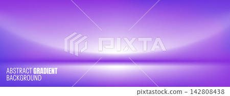Purple gradient studio with a bright curved horizon. Violet orb glow over a reflective platform. Smooth vector gradation with copy space for product display or music event poster or tech branding bg Purple gradient studio with a bright curved horizon. Violet orb glow over a reflective platform. Smooth vector gradation with copy space for product display or music event poster or tech branding bg 142808438
