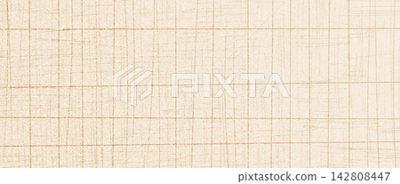 Grainy linen texture with fine burlap crosshatch grid on beige background. Delicate woven fabric lines in pale ecru for notebook or wallpaper. Subtle linen weave as soft neutral vector texture 142808447