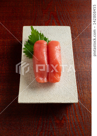 Fresh cod roe served in a white ceramic dish Fresh cod roe served in a white ceramic dish 142808455