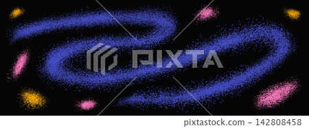 Abstract paint set with a blue squiggle and pink flecks. Nonfigurative marks carry dense stipple sandy grain. Pigment strokes form modular vector accents for music poster or digital collage Abstract paint set with a blue squiggle and pink flecks. Nonfigurative marks carry dense stipple sandy grain. Pigment strokes form modular vector accents for music poster or digital collage 142808458