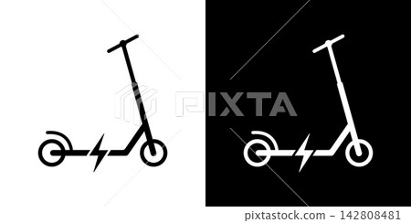 Electric Scooter With Lightning Bolt Solid Icon Set. Eco-Friendly Transportation, Electric Mobility, And Sustainable Travel Silhouette Symbol Collection. Urban Commuting. Isolated Vector Illustration 142808481