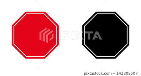 Octagon Shapes Solid Icon Set. Traffic Sign, Warning, And Stop Symbol Collection. Road Safety And Navigation. Isolated Vector Illustration Octagon Shapes Solid Icon Set. Traffic Sign, Warning, And Stop Symbol Collection. Road Safety And Navigation. Isolated Vector Illustration 142808507