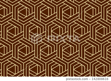 Abstract geometric pattern. A seamless vector background. Golden and brown ornament. Graphic modern pattern. Simple lattice graphic design Abstract geometric pattern. A seamless vector background. Golden and brown ornament. Graphic modern pattern. Simple lattice graphic design 142808616