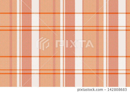 Goose foot tartan background texture, fuzzy plaid textile fabric. Tidy vector seamless pattern check in orange and white colors. Goose foot tartan background texture, fuzzy plaid textile fabric. Tidy vector seamless pattern check in orange and white colors. 142808683