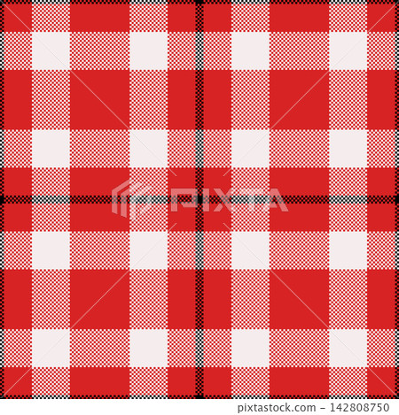 Lined fabric tartan textile, slim vector plaid seamless. British check texture background pattern in red and white colors. 142808750