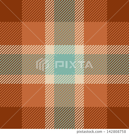 Sketch texture plaid pattern, slim textile background fabric. Dreamy seamless check vector tartan in orange and teal colors. 142808758