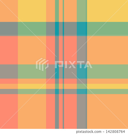 Mens shirt pattern textile vector, regular seamless texture fabric. Other background tartan check plaid in pastel and orange colors. 142808764