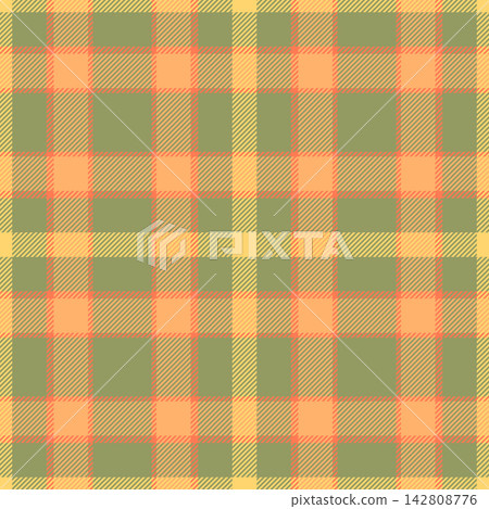 Service pattern textile seamless, long vector texture tartan. Regular check plaid background fabric in lime and orange colors. Service pattern textile seamless, long vector texture tartan. Regular check plaid background fabric in lime and orange colors. 142808776