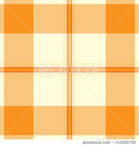 Marketing background seamless vector, independence day fabric textile texture. Gorgeous tartan plaid check pattern in orange and light yellow colors. 142808798