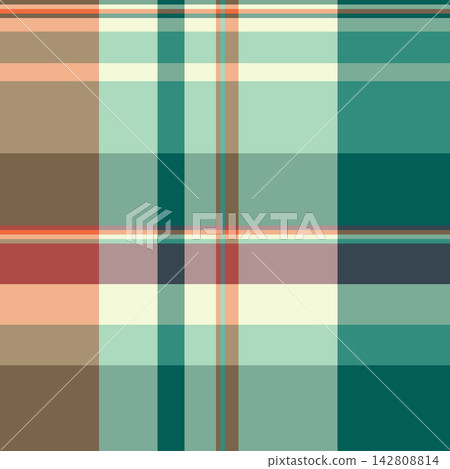 Faded plaid seamless textile, couch texture fabric background. Hanukkah vector tartan pattern check in orange and pastel colors. Faded plaid seamless textile, couch texture fabric background. Hanukkah vector tartan pattern check in orange and pastel colors. 142808814