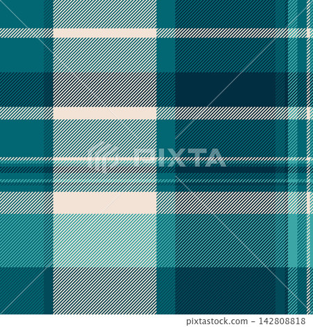 Back fabric pattern texture, diamond check background textile. Sheet seamless vector tartan plaid in cyan and light colors. Back fabric pattern texture, diamond check background textile. Sheet seamless vector tartan plaid in cyan and light colors. 142808818