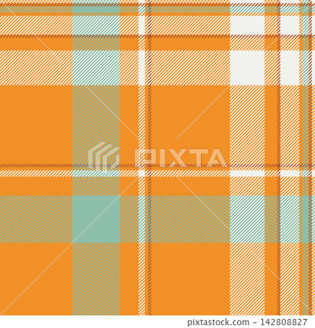 Symmetry fabric plaid seamless, wool background textile vector. Tiny check pattern tartan texture in orange and white colors. Symmetry fabric plaid seamless, wool background textile vector. Tiny check pattern tartan texture in orange and white colors. 142808827