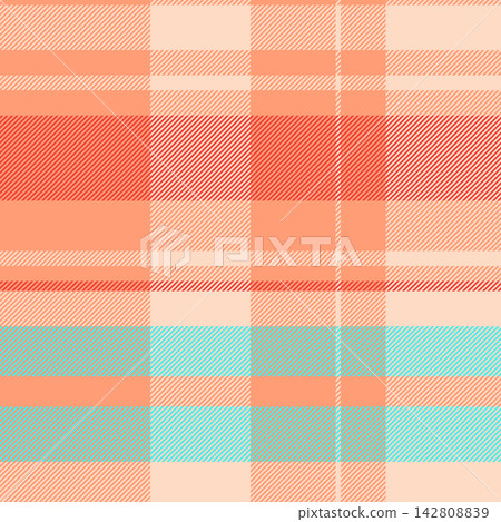 Warm tartan texture vector, refresh plaid fabric check. Window textile pattern background seamless in light salmon and light colors. Warm tartan texture vector, refresh plaid fabric check. Window textile pattern background seamless in light salmon and light colors. 142808839