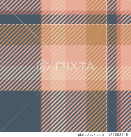 Production vector check texture, chinese new year background fabric textile. Fire tartan seamless pattern plaid in orange and pastel colors. 142808846