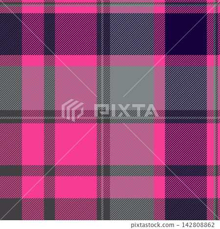 Holiday fabric check seamless, display background tartan textile. New year pattern vector plaid texture in pink and grey colors. Holiday fabric check seamless, display background tartan textile. New year pattern vector plaid texture in pink and grey colors. 142808862