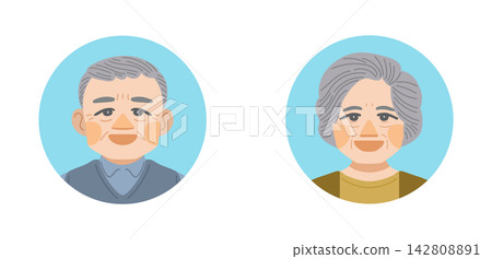 A set of facial expression icons for smiling elderly men and women. A set of facial expression icons for smiling elderly men and women. 142808891