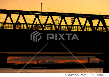 夕陽照亮的鐵路橋 夕陽照亮的鐵路橋 142809000